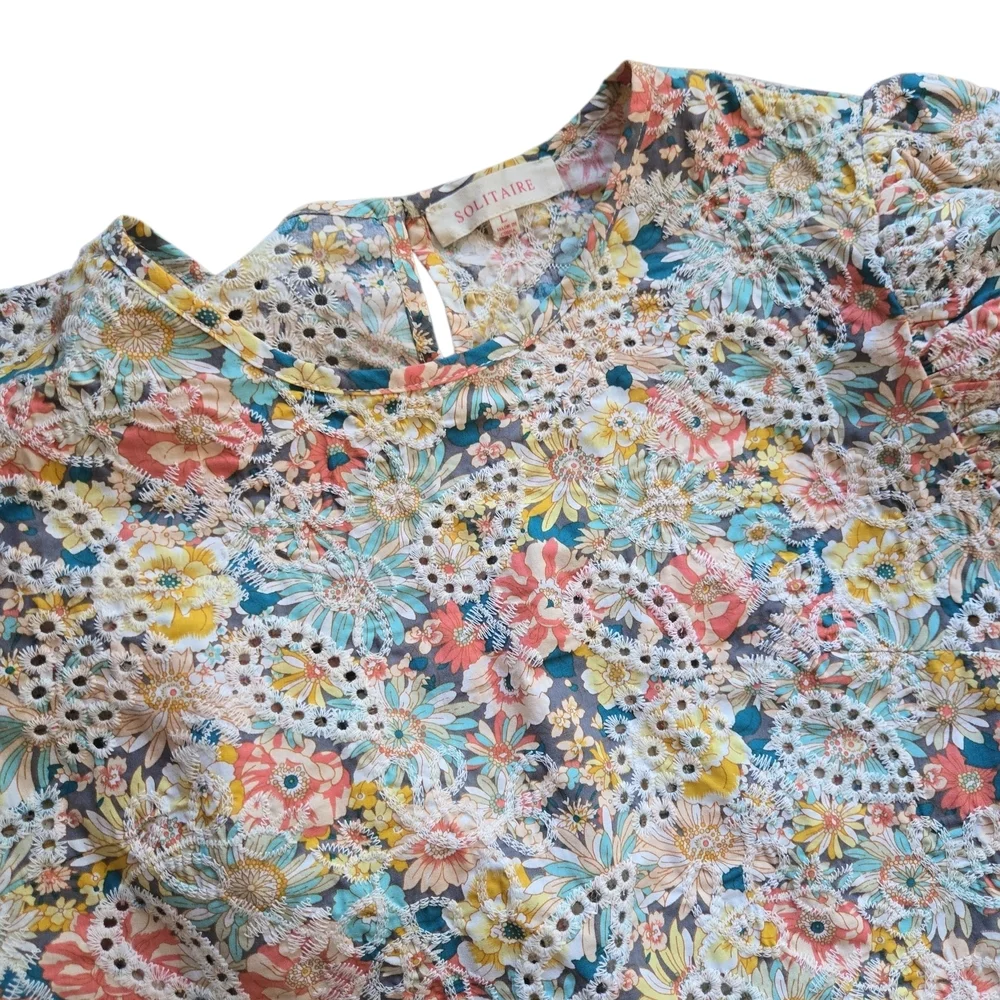🌸 Solitaire by Raviya Floral‎ Eyelet Two-Piece Skirt Set ~ Size M/L